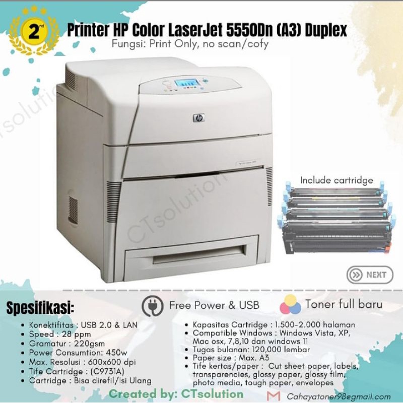 Printer HP Laser Jet Color 5550Dn (A3) Duplex Otomatis