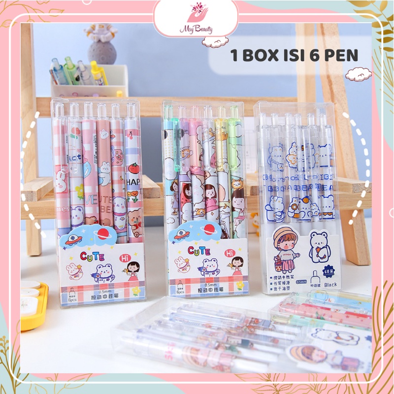 MSY 1 Pack Pen Gel Kartun Lucu Unik isi 6pcs/Murah Bermotif Lucu/Berkarakter unik