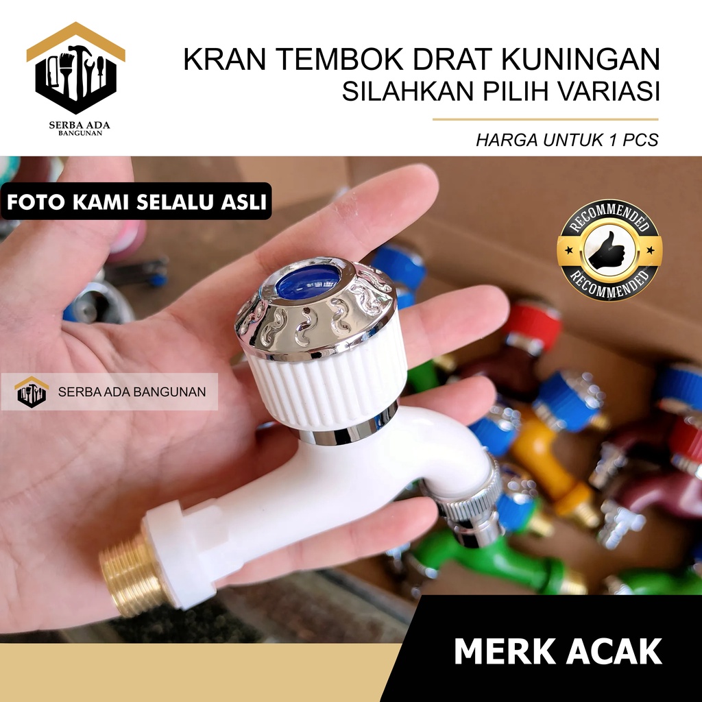 Kran Air Plastik 1/2&quot; Drat Kuningan Keran Taman 1/2 Inch Engkol Mahkota