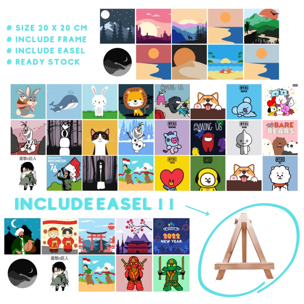 

RK [TERMASUK EASEL] DIY Paint by Number Kit by Cocoart.id Canvas Lukis Set Easel Lukisan