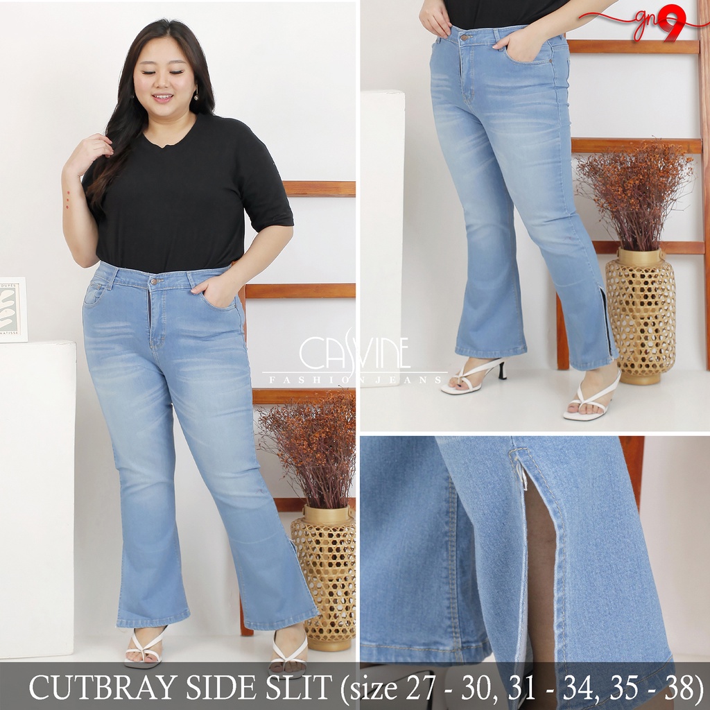 CASVINEJEANS | Celana Jeans Cutbray Wanita Side Slit Bigsize Jumbo Belah Samping Boot Cut Bawah Mom Jeans