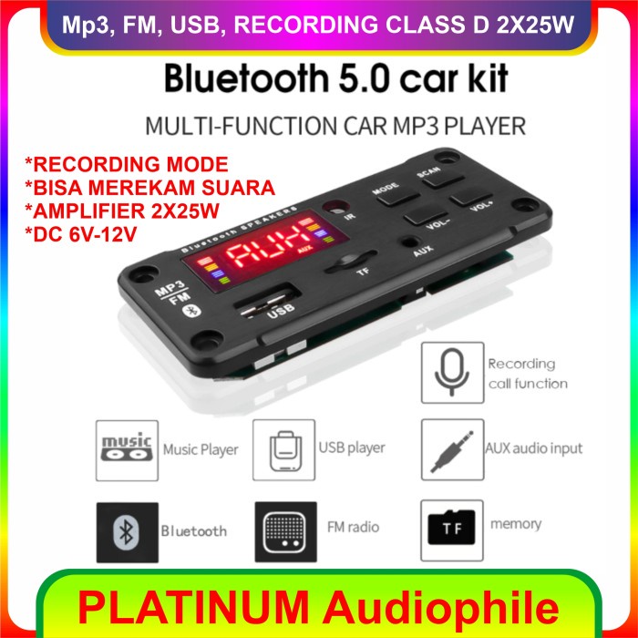 Mp3 Bluetooth Decoder Class D Amplifier 2X 25W Mp3 Recorder Recording
