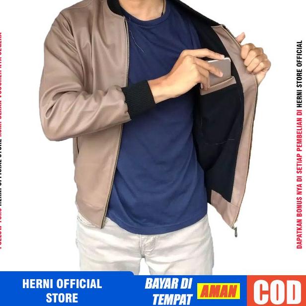 TERPERCAYA Jaket Bomber Pria Semi Kulit Sintetis Faux Leather Jacket Original Outerwear Import Asli 