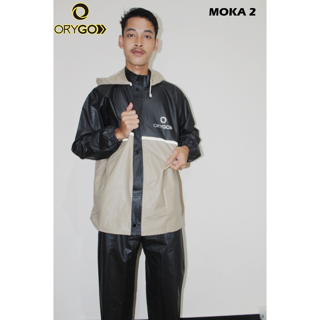 (MOKA 2 SERIES) JAS HUJAN SET HOODIE PREMIUM ORYGO RAINCOAT (Pria &amp; Wanita) Desain Trendy Anti Rembes Banyak Variasi Warna (READY TO USE) Pengiriman Cepat.