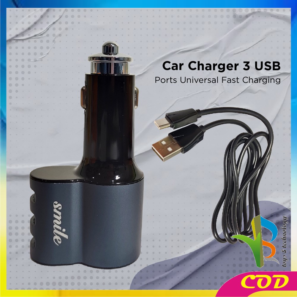 RB-C821 Car Charger 3 USB Ports Universal Fast Charging Socket Adaptor / Colokan Phone Charger Mobil Triple USB