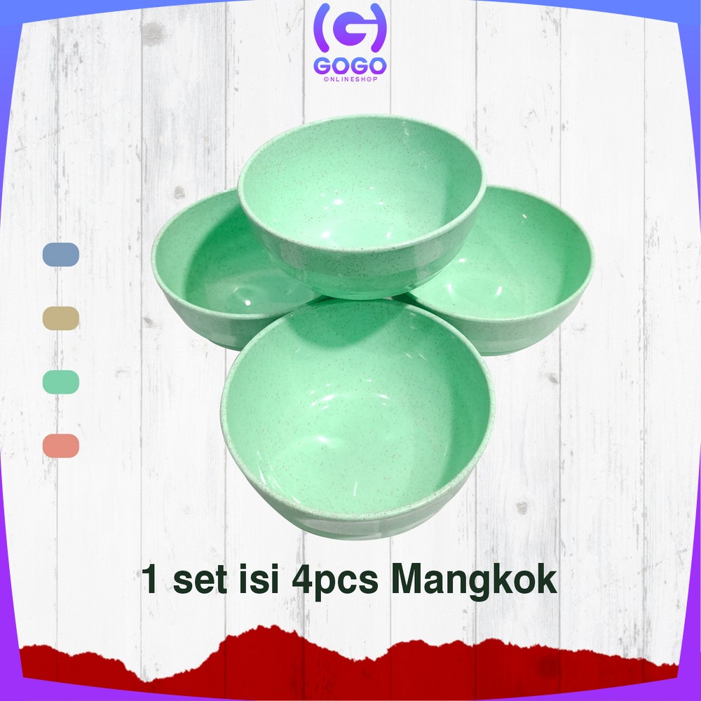 GOGO-C810 Mangkok Set 4PCS 19CM Wheat Straw Bowl Mangkuk Jerami Gandum Ringan untuk Nasi / Sup Mie / Sereal / Alat Makan Plastik Warna-Warni