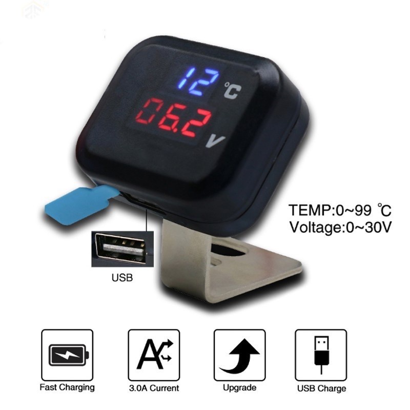 KOSO Voltmeter + Temp Udara + Usb + Charging + Bracket 4 In 1 Original
