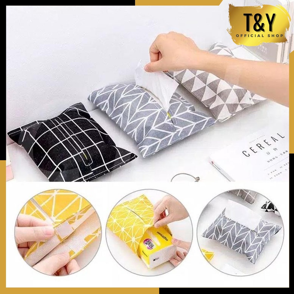 T&amp;Y Tempat Tissue Bahan Kanvas Kain Motif Lucu Cover Sarung Tempat Tisu Kain Tissue Mobil Rumah Kamar Toilet Import Murah