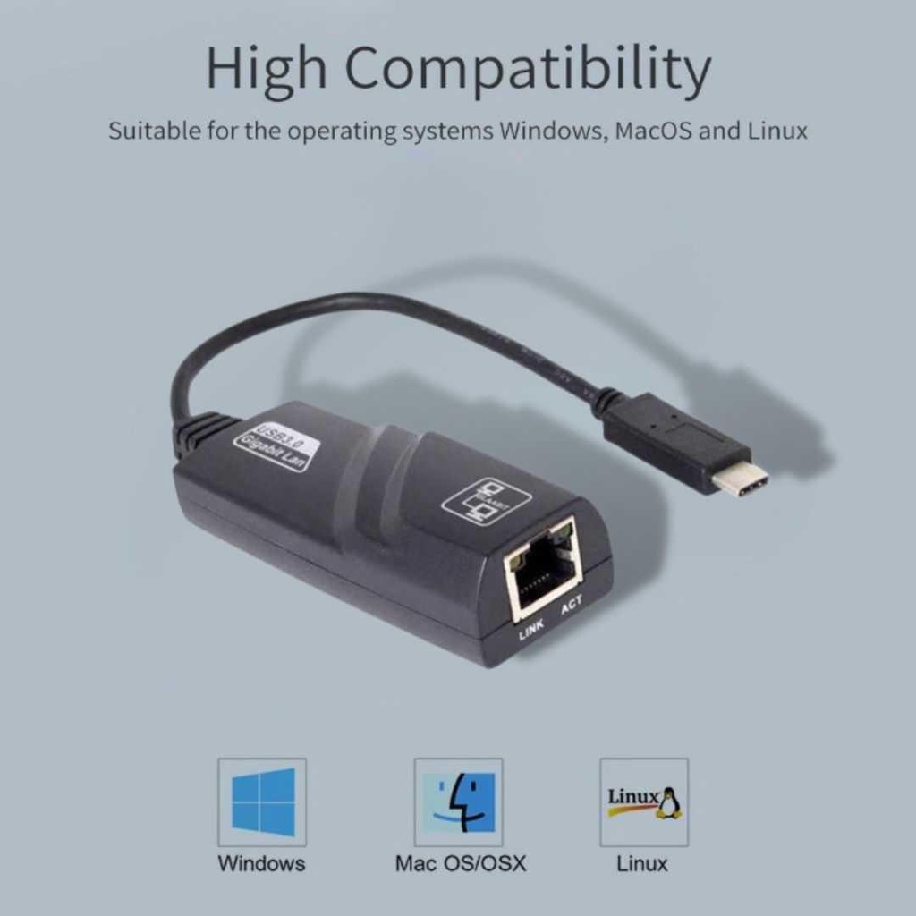 Adaptor USB Type C to LAN RJ45 Ethernet Gigabit 1000Mbps - TD1000 - Black