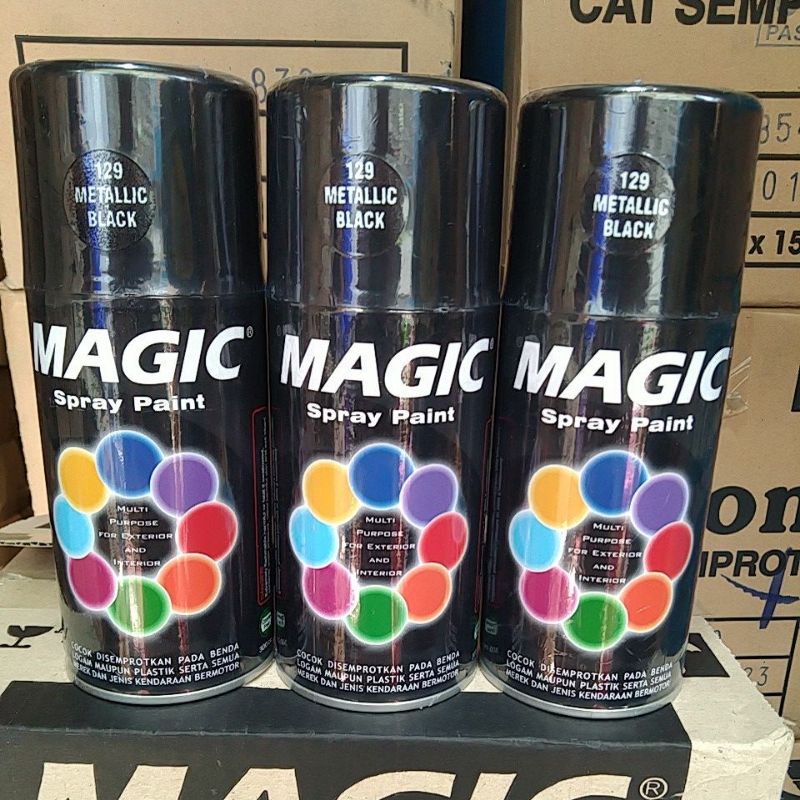 pilok pilox magic spray paint magic metallic black 129 300cc hitam metalik hitam gloss gliter 300cc