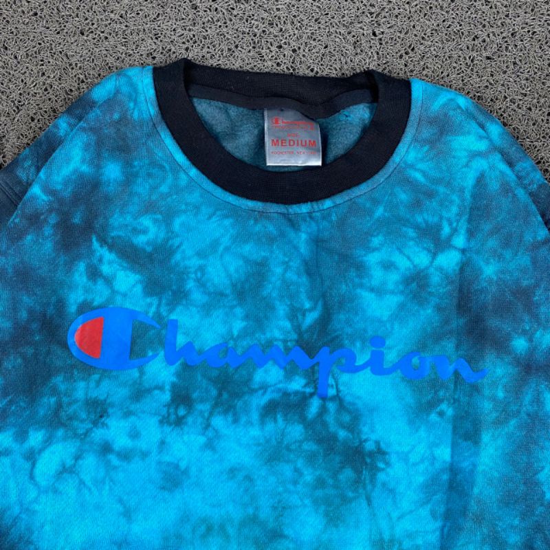 CREWNECK CHAMPION TIE DYE BORDIR FULL TAG LABEL CASUAL HYPE