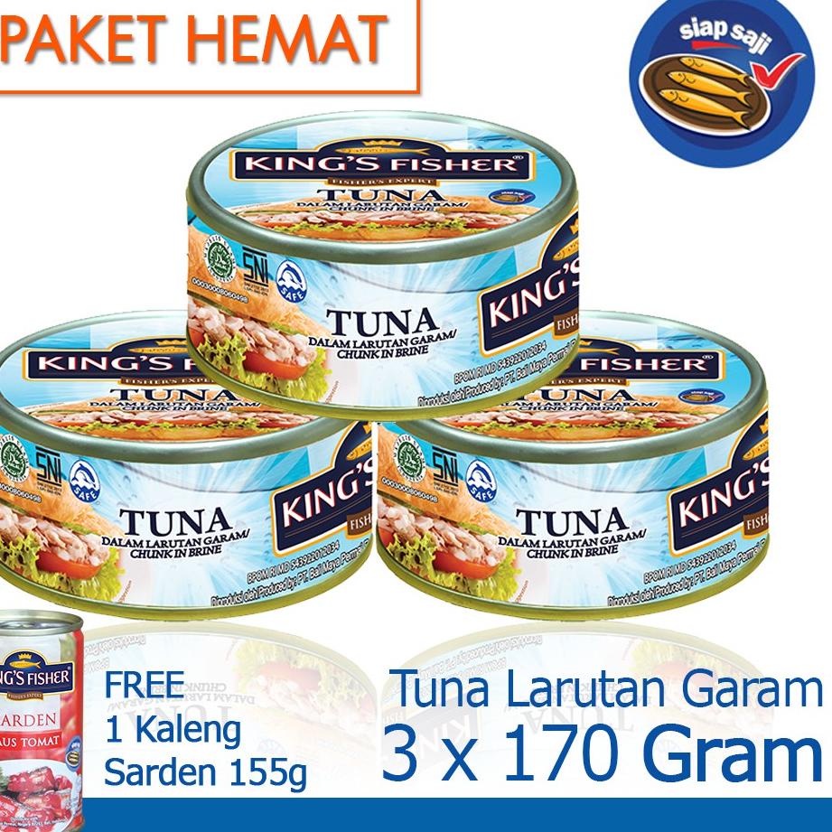 

✸ King's Fisher Paket 3 pcs Tuna dalam Air Garam 170 gr gratis sarden 155 gr ✪