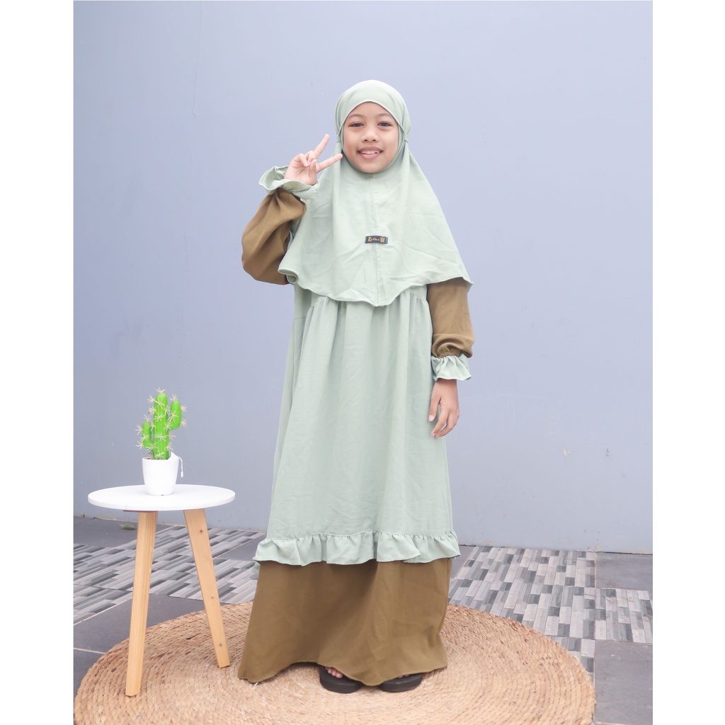 PROMO 11 - 11 SALE - MAN JADDA - Fatima Gamis Anak dan Hijab 2 4 5 7 8 10 Tahun Crinkle Airflow Stelan Baju dan Kerudung Gamis Manasik Anak