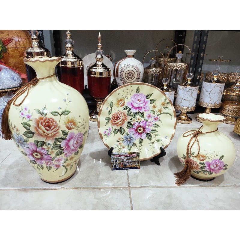 guci set piring hias/pajangan keramik korea cantik jumbo VP-77B
