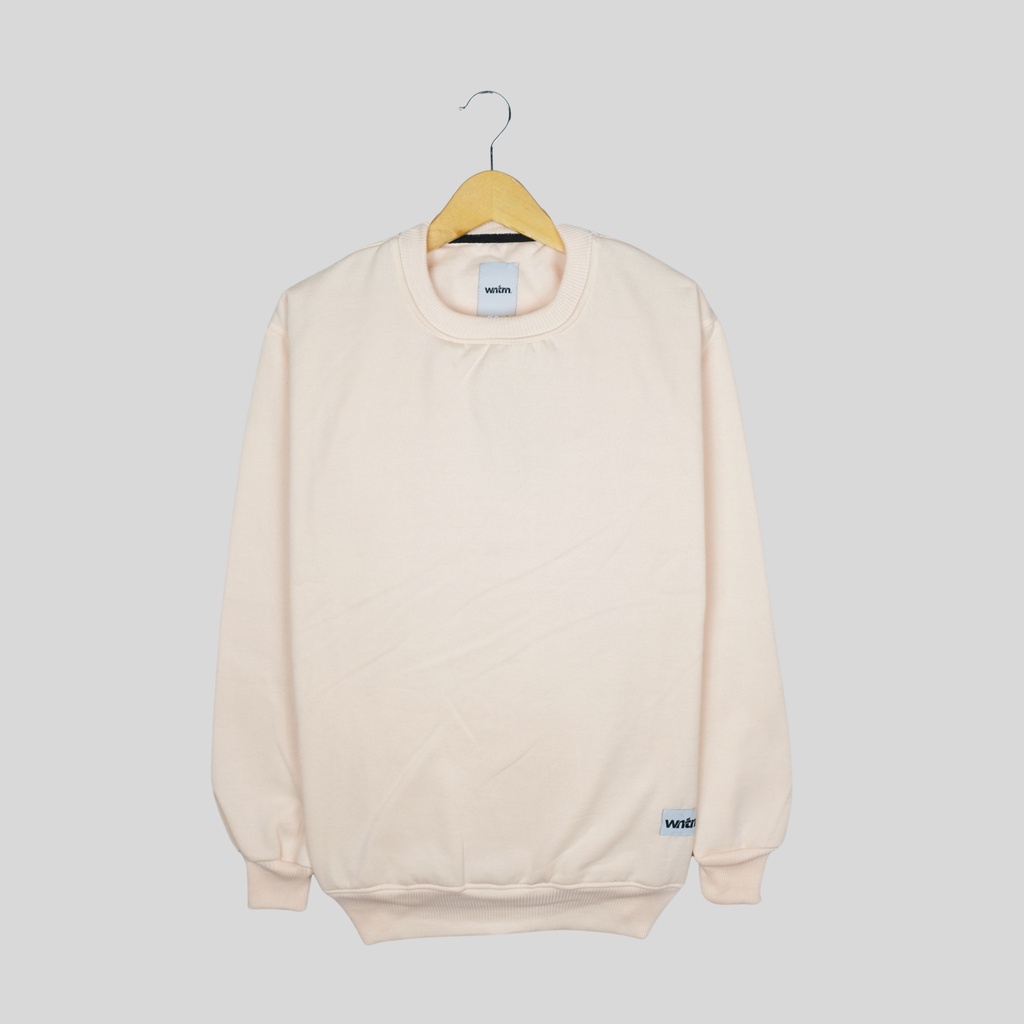 Crewneck Sweater Pria Polos Warna Cream Basic Sweter Cowok WNTRN Oversize Cewek Cowo Unisex Couple Pasangan