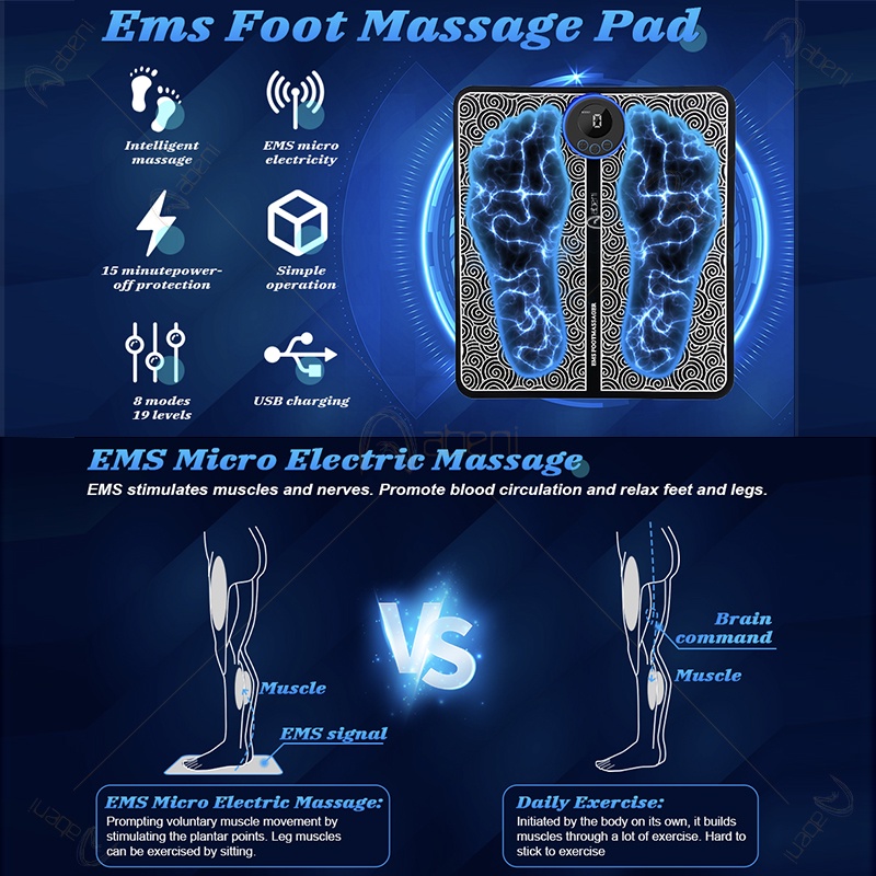 Abeni EMS Pijat Kaki Pad Mat  / EMS Foot Massager/ Mat Akupunktur /Meningkatkan Sirkulasi Darah Meredakan 8 Mode 19 Gigi