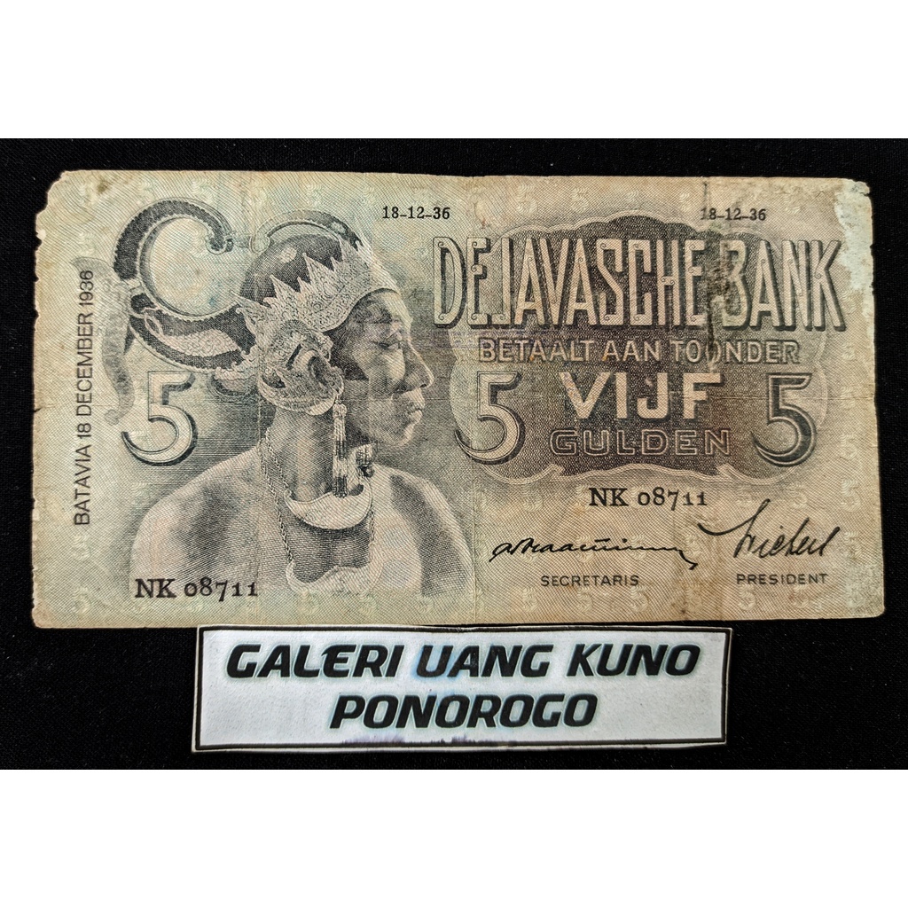 Uang kuno 5 GULDEN 1936 #WAYANG (A)