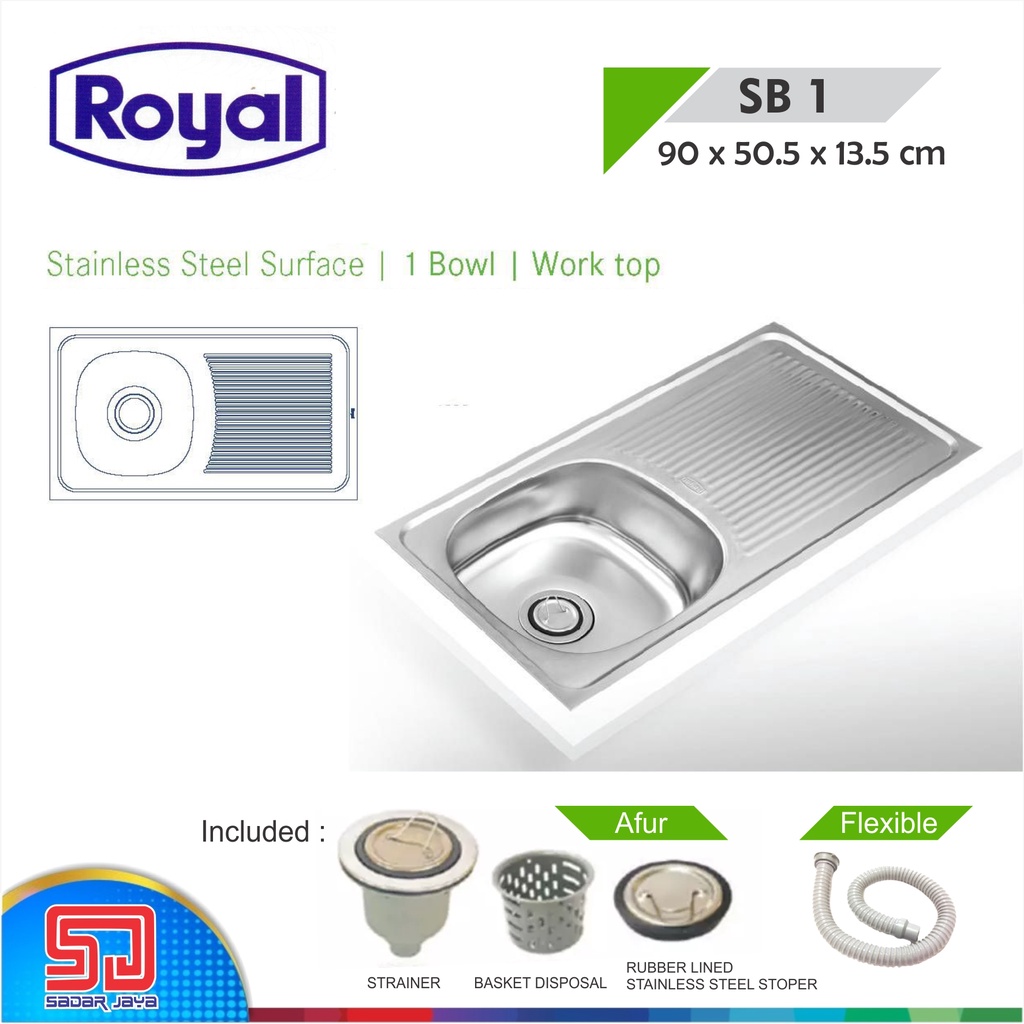 Royal Kitchen Sink SB 1 Wastafel Dapur Bak Cuci Piring Sayap Pengering Stainless Steel Royalsink SB1