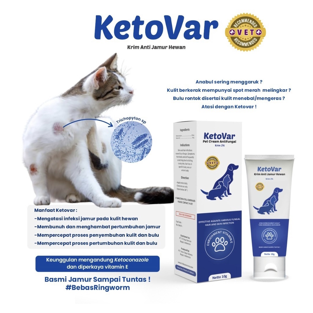 KETOVAR - Obat Krim Anti Gatal Jamur Fungal Bulu Kulit Hewan Kucing Anjing Kelinci