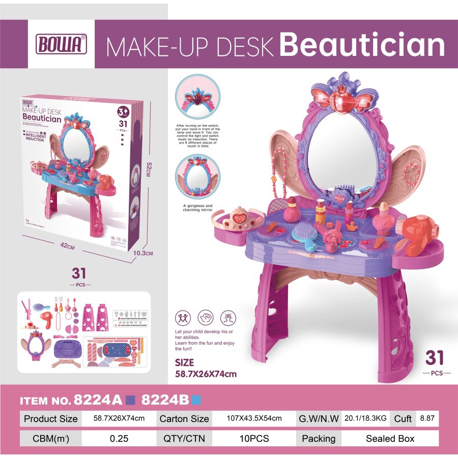 Mainan AnaK perempuan Meja Rias Make Up Desk Beautician 36 pcs