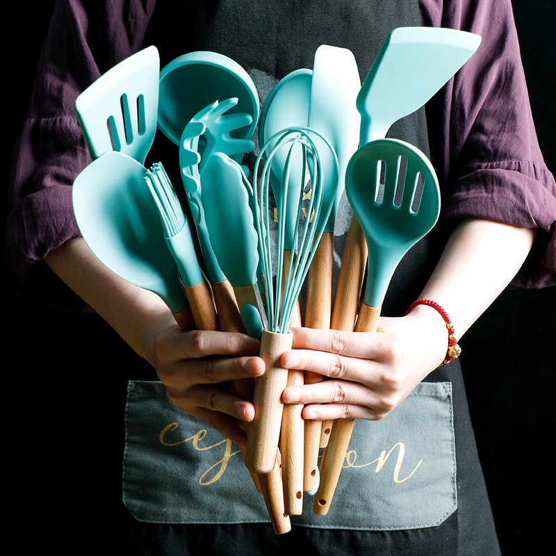 MMM Sutil Sendok Pasta Silicon Gagang Kayu Peralatan Masak Murah Utensil Silikon Spatula Silicone Tahan Panas