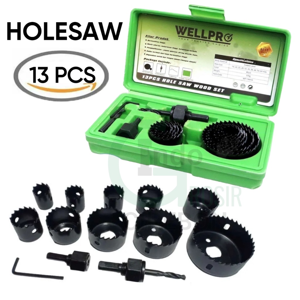 Wellpro Hole Saw 13 Pcs Mata Bor Pembolong Kayu Holesaw 13pcs Mata Bor Hidroponik Murah WELPRO