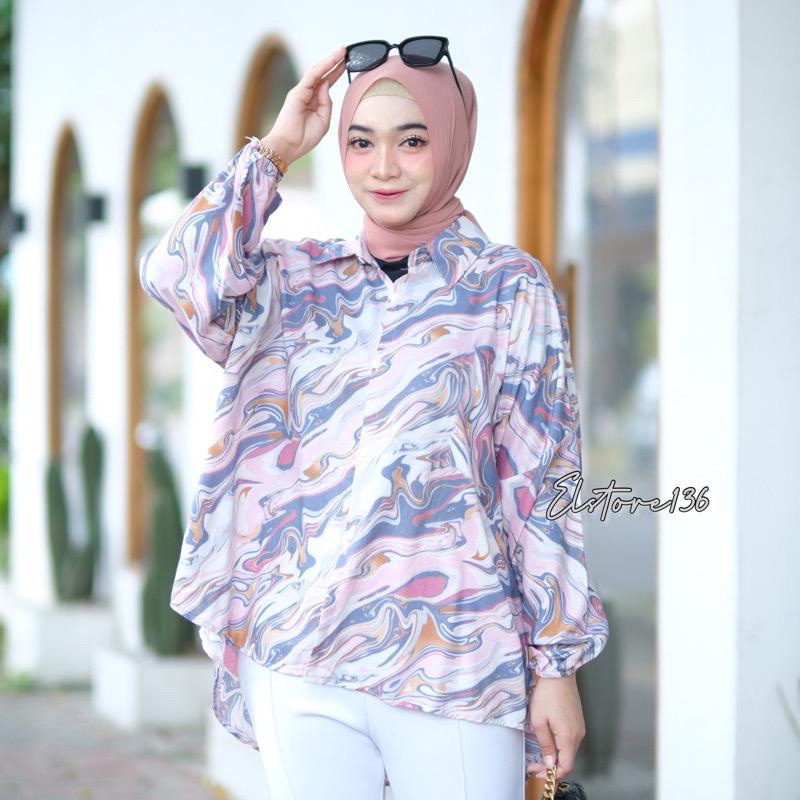 MONOCHROME OVERSIZE BLOUSE MOTIF - ATASAN FULL KANCING KOMBINASI