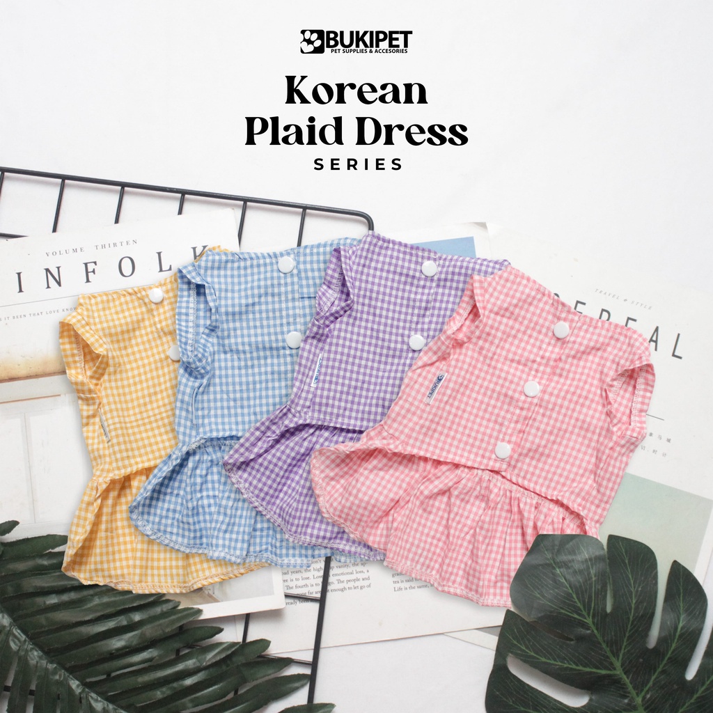 baju kucing anjing kelinci monyet lucu cowok cewek aksesoris hewan kecil - KOREAN PLAID DRESS SERIES