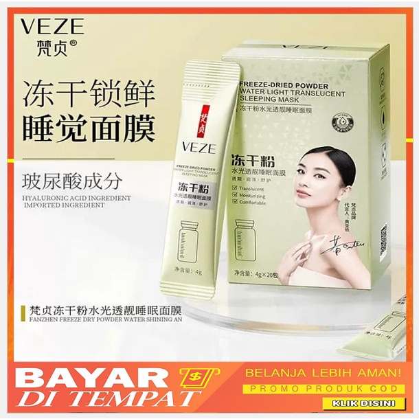 Veze Sleeping Mask Powder Water Masker Tidur Tembus Cahaya Air Bubuk Kering Beku 4gram x 20 Sachet