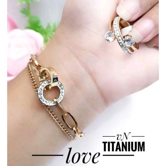 Set Gelang Motif Donat Dan Cincin Titanium Rosegold 1103a3