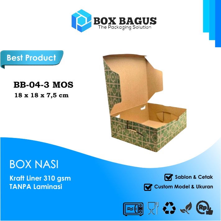 (HIJAU) BOX DUS 18x18x7,5 KRAFT 310 GSM - KOTAK HAMPERS MAKANAN NASI ROTI KUE SNACK