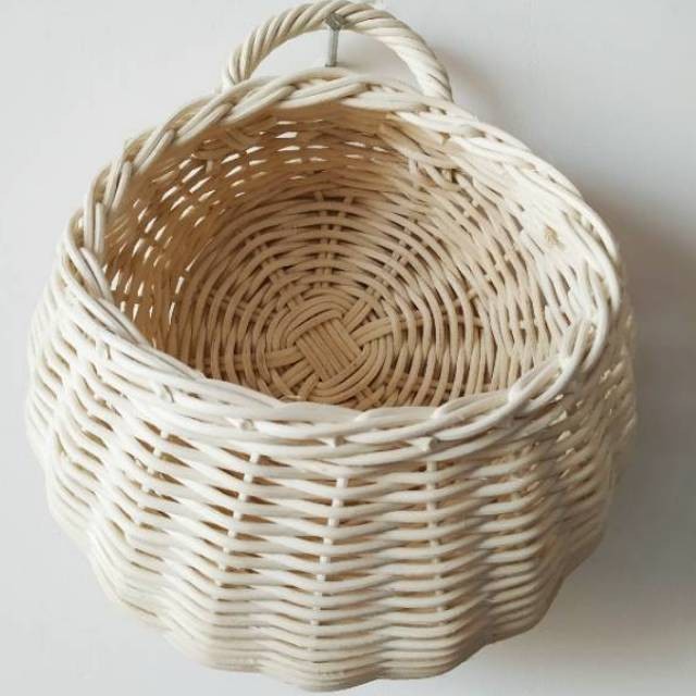 Pot / Vas Bunga Rotan Dinding Tempel Gantung - Size 8