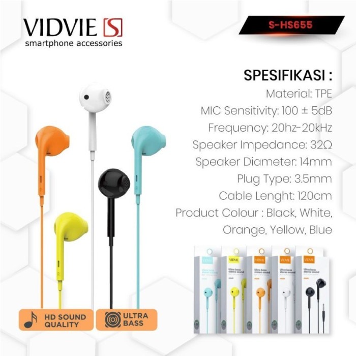 Vidvie S Headset Handsfree Earphone Stereo HS655 - Black