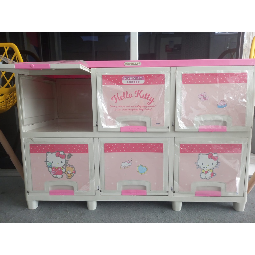 Lemari Plastik Pintu Sliding Napolly Triple 6 Pintu Susun 2 Locker Box Hello Kitty Spiderman