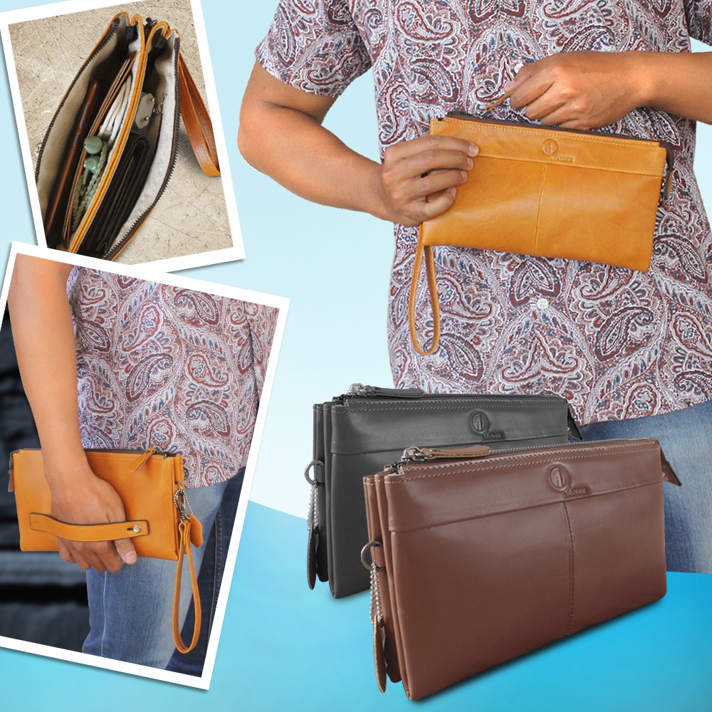 Clutch Bag Handbag Pria Kulit Sapi Asli Qi Leather Kode : HB01