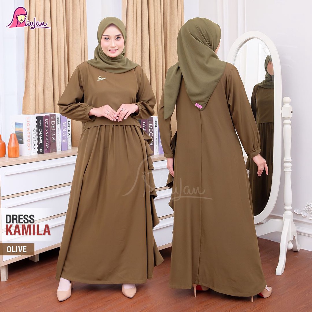 Kamila Dress Miulan Baju Muslim Polos Cantik Minimalis Twill Shakila Premium