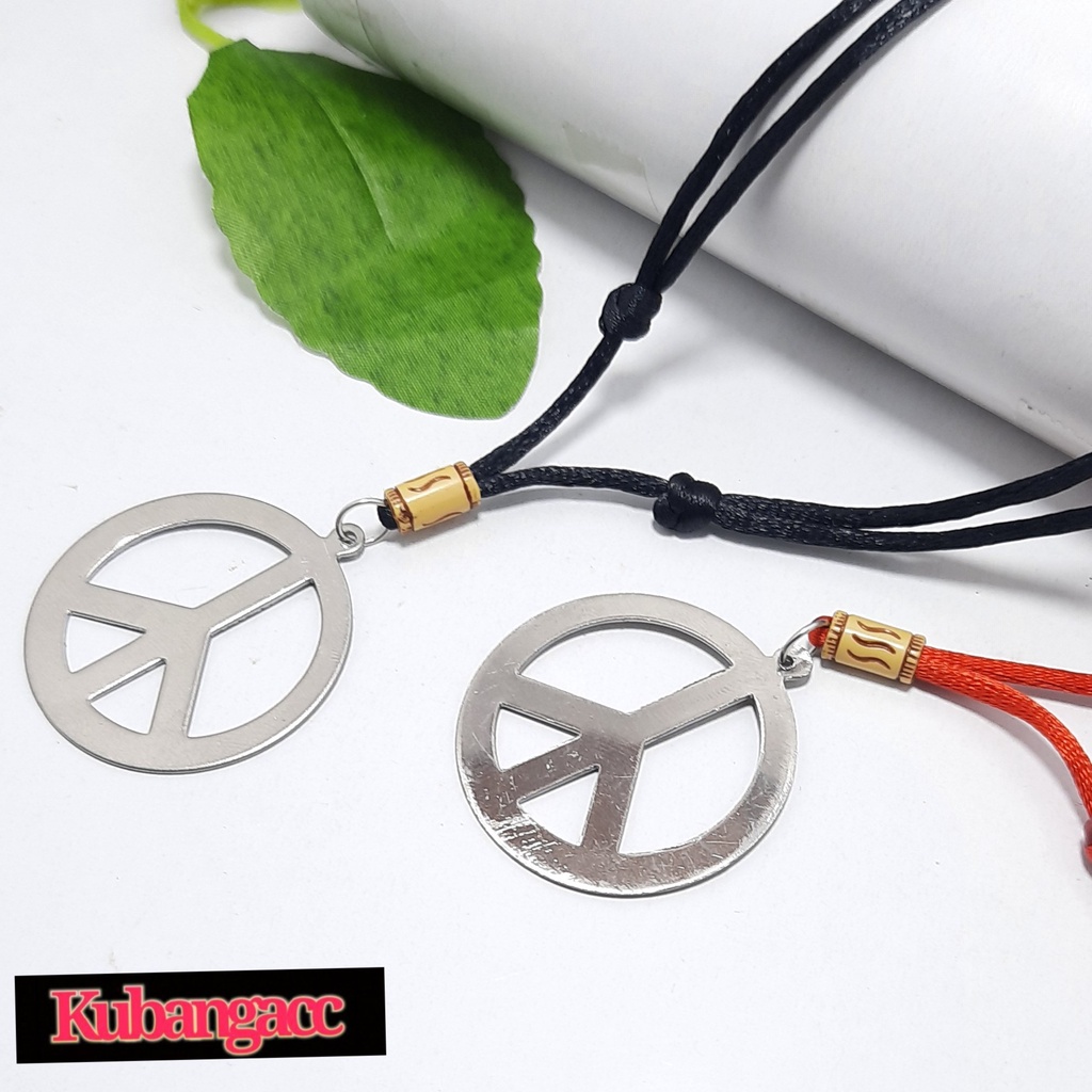 Kalung Tali Liontin Peace Baja Kalung Pria Wanita Kalung Kekinian Kalung Keren Kalung Metal