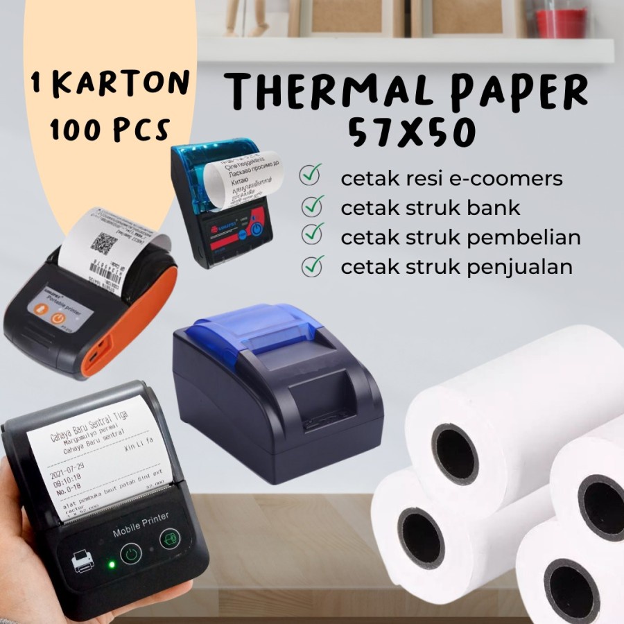 

Kertas Struk Kasir Paper Roll Termal 100 pcs uk 57x50mm (1karton)