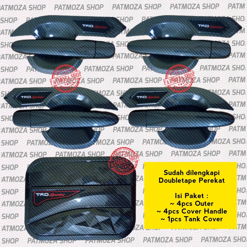 SET AKSESORIS EKSTERIOR MOBIL CALYA/SIGRA COVER HANDLE OUTER & TANK COVER PREMIUM CARBON