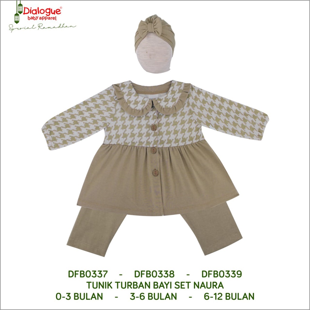 Dialogue Baby Baju Bayi Muslim Tunik Turban Bayi Set Naura - Baju Bayi Muslim 0-12 Bulan DFB0337 DFB0338 DFB0339