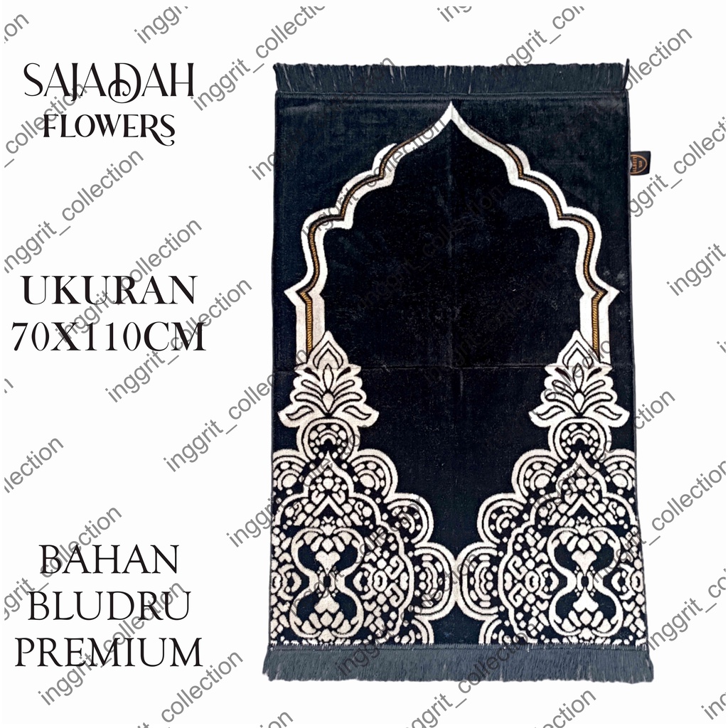 Sajadah Turkiye Hitam Motif Flowers, Sajadah Motif Bunga Cantik Simpel uk 70x110cm