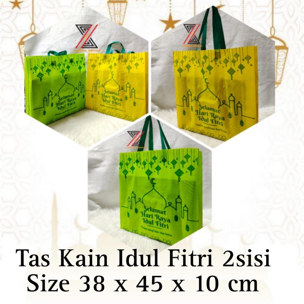 

TAS KAIN LEBARAN / GOODIE BAG IDUL FITRI SIZE 38 X 45 2SISI PER LUSIN