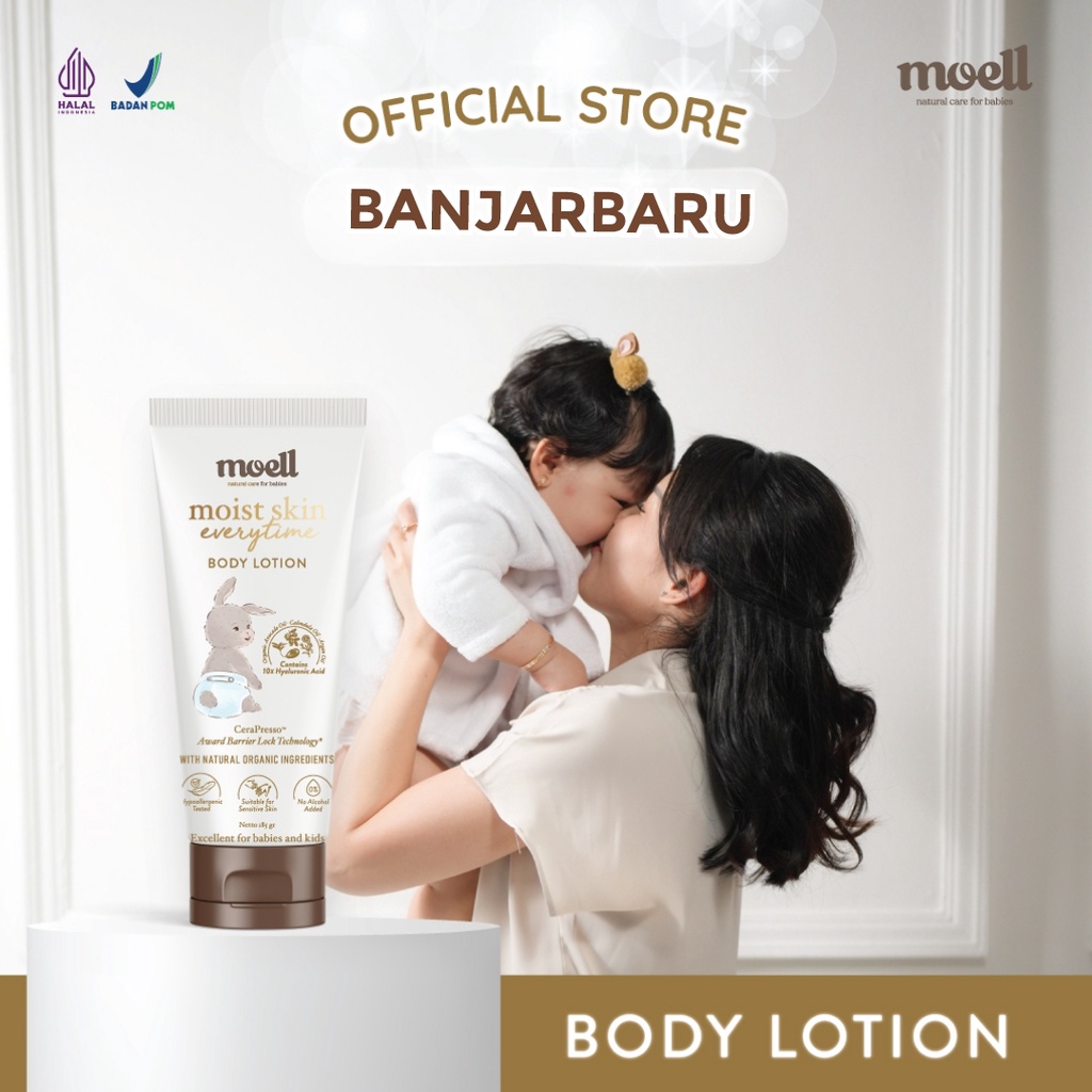 Moell body lotion bayi / Moell Banjarbaru Banjarmasin / Moist Skin Everytime 185gr / natural organic / lotion pelembab kulit baby / aman utk kulit sensitif