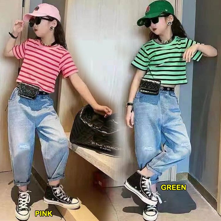 Setelan Anak Perempuan Remaja Casual Stripe Lovers