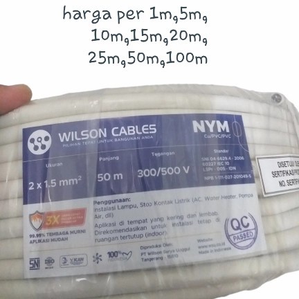 Kabel NYM 2X1,5 2x1.5 WILSON Full Tembaga Bukan Supreme Eterna - 1 M TOP