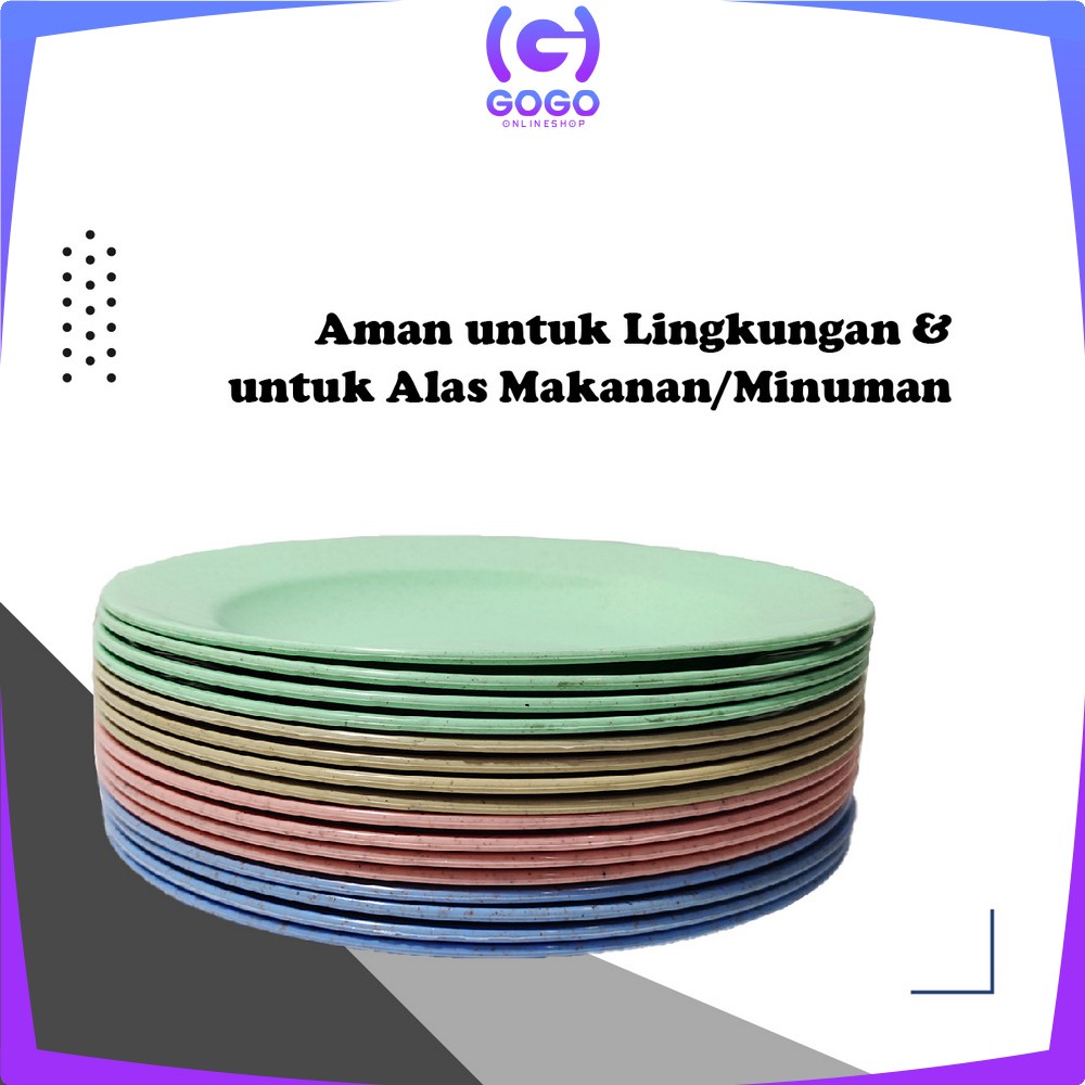 GOGO-C812 Piring Makan Plastik Bulat Jerami Wheat Straw 22CM 4IN1 Warna Warni / Alat Makan Piring Saji Snack Tahan Banting