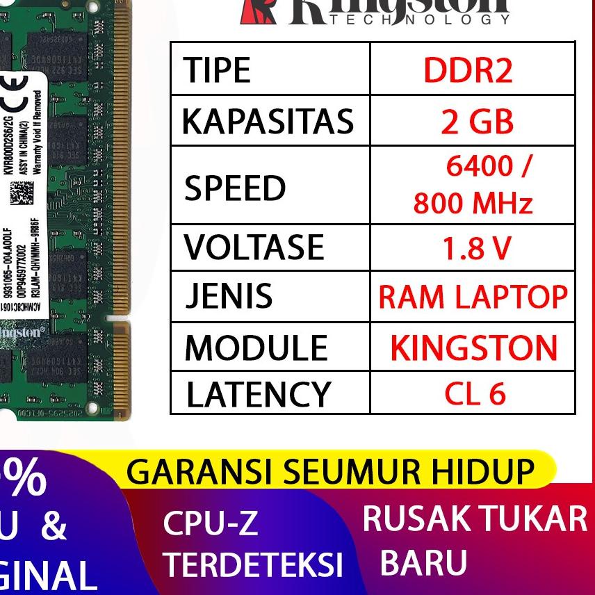 ☀ RAM LAPTOP KINGSTON DDR2 2GB 6400 / 800 MHz ORI RAM SODIMM 1.8v 2GB ♘
