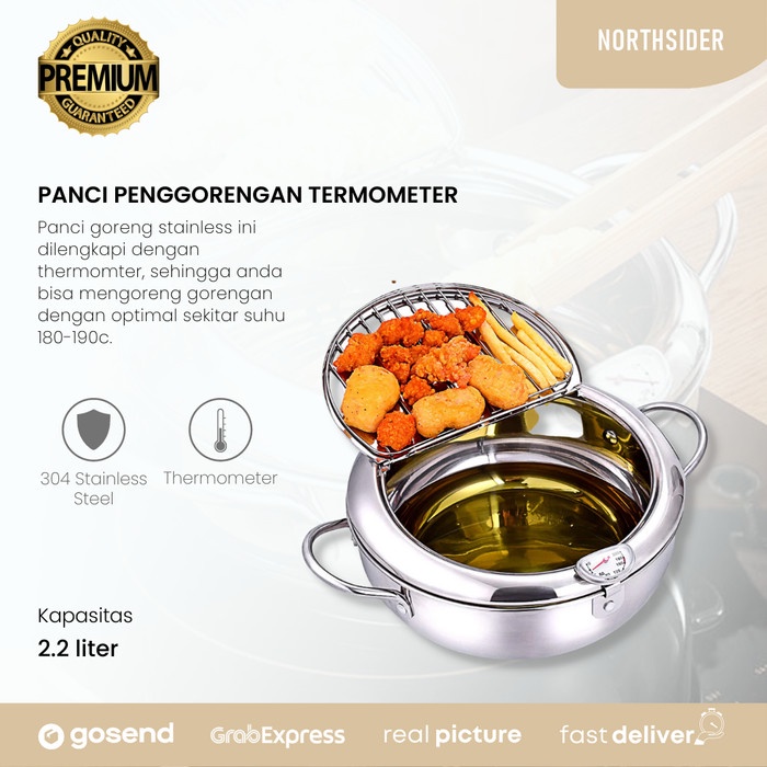 [Fryer] Panci Penggorengan Termometer Deep Fryer Pot Thermometer 2.2L [Dapur]