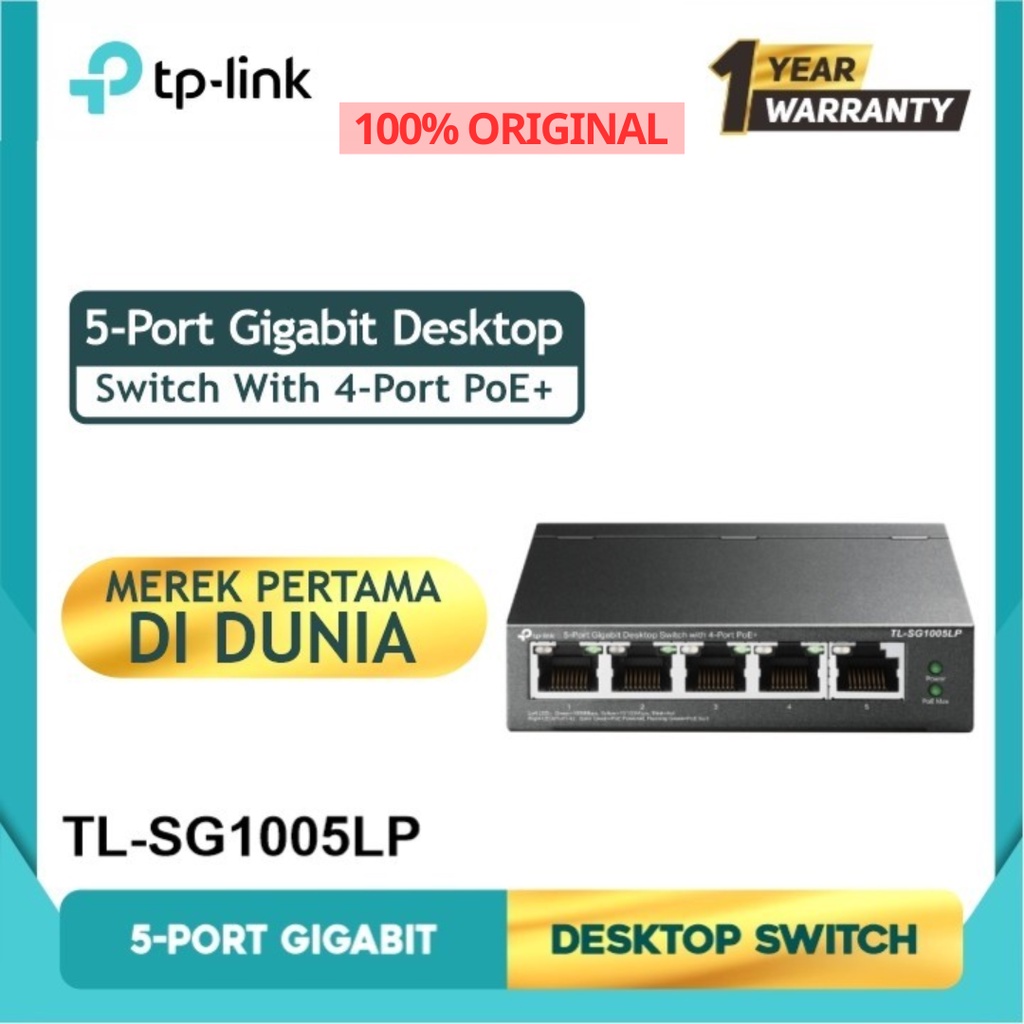 TP-LINK 5-Port Gigabit Desktop Switch TL-SG1005LP with 4-Port PoE +