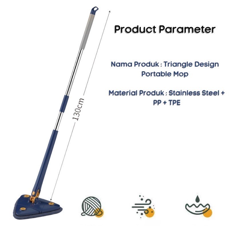 Alat Pel Lantai Segitiga Pembersih Mengepel Lantai Multifungsi Triangle Design Portable Mop - Bisa Langsung Press